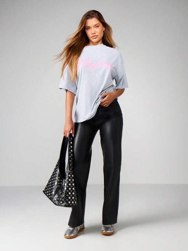 Missguided X Playboy Oversized Crew Neck Graphic T-Shirt With Bunny Logo
