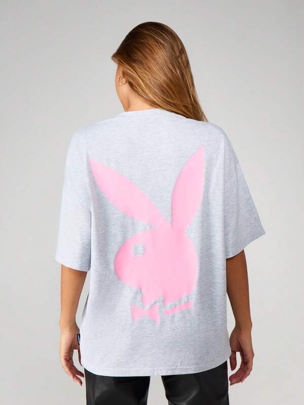 Missguided x Playboy Oversized Crew Neck Graphic T-Shirt With Bunny Logo