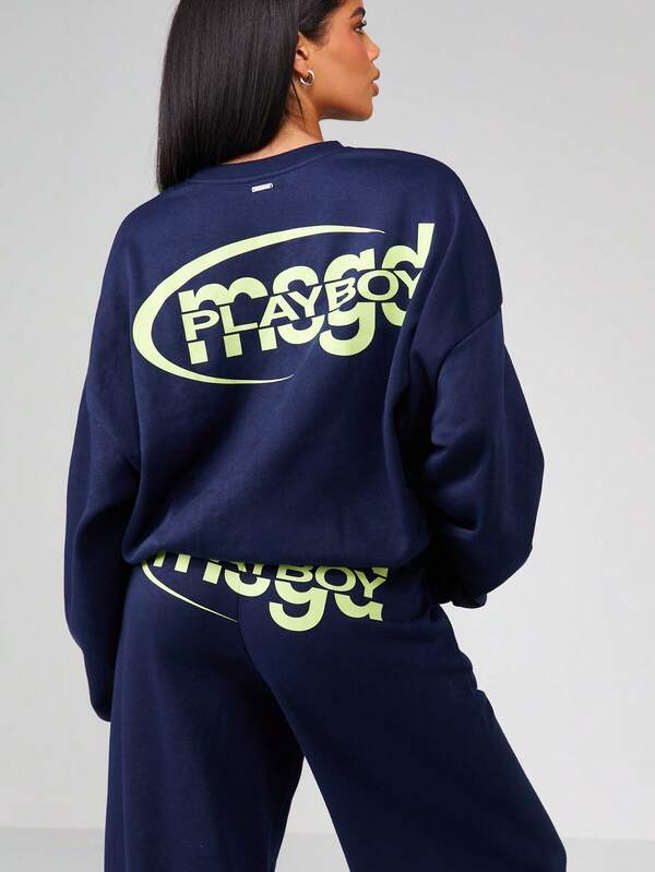 Missguided X Playboy Oversized Crew Neck Sweatshirt With Back Logo Print