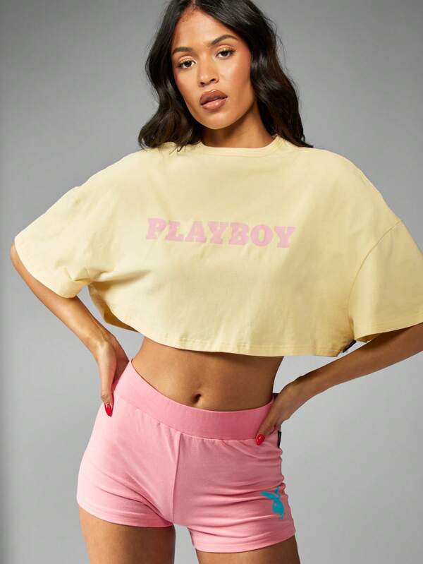 Missguided X Playboy Oversized Crop Bunny Logo T-Shirt