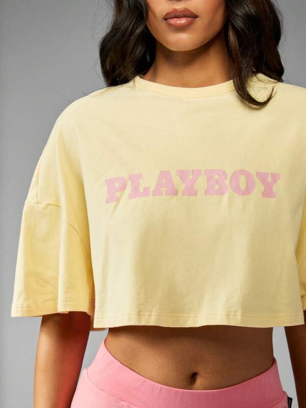 Missguided X Playboy Oversized Crop Bunny Logo T-Shirt