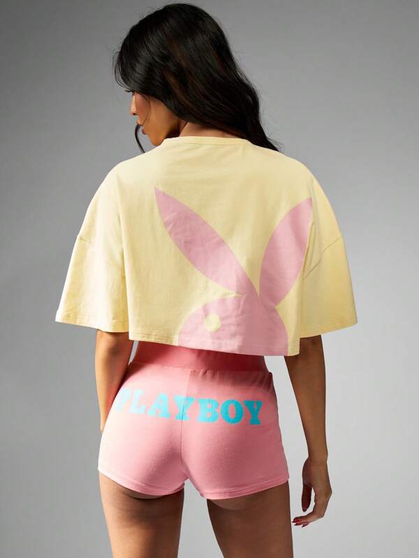 Missguided x Playboy Oversized Crop Bunny Logo T-Shirt