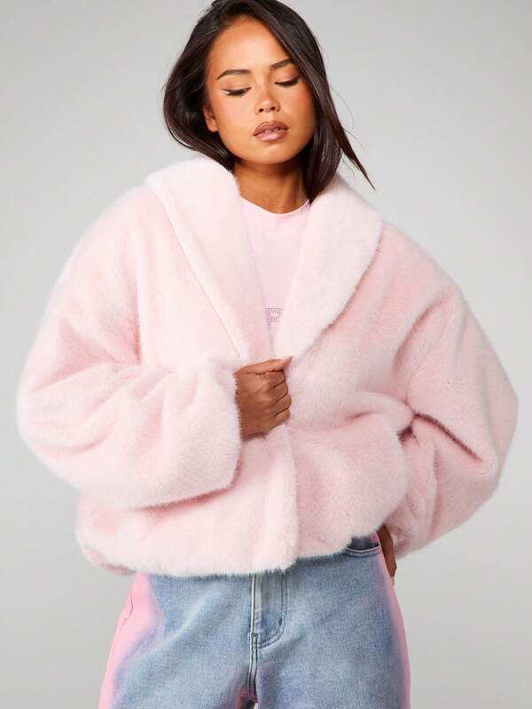 Missguided X Playboy Oversized Crop Faux Fur Coat