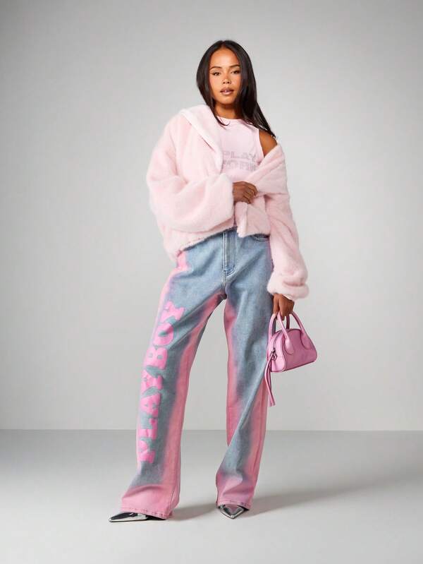 Missguided X Playboy Oversized Crop Faux Fur Coat