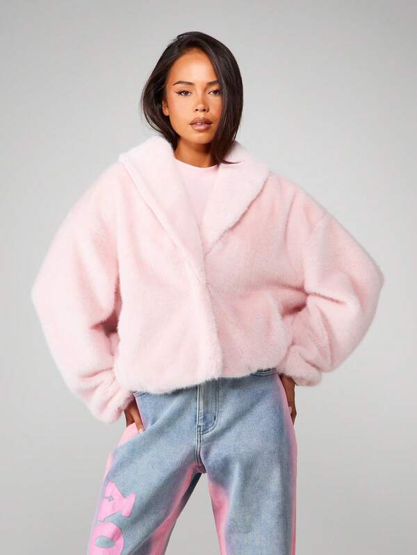 Missguided X Playboy Oversized Crop Faux Fur Coat