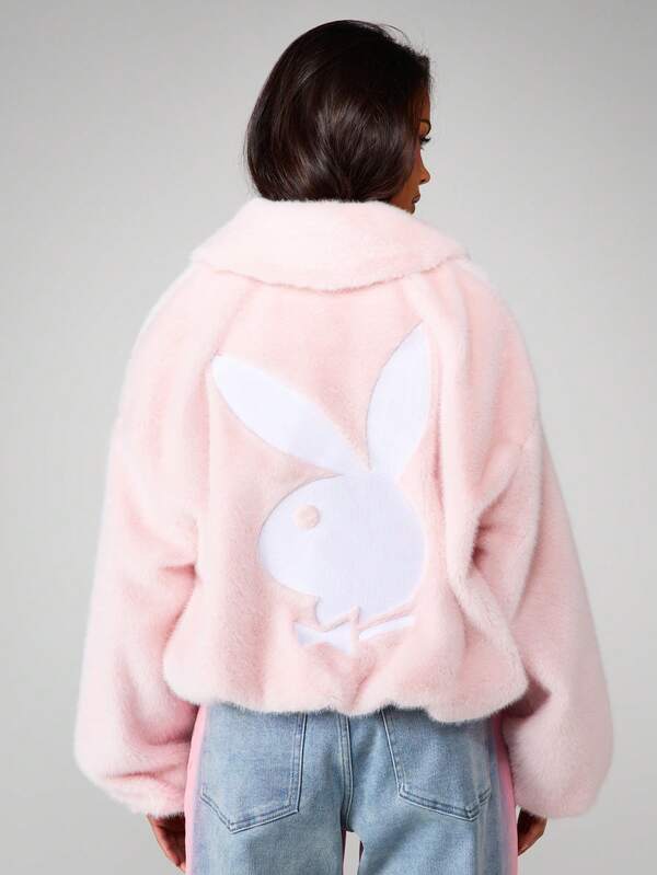 Missguided x Playboy Oversized Crop Faux Fur Coat