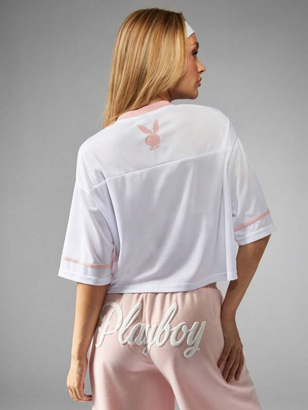 Missguided X Playboy Oversized Crop Football Jersey With Number Print