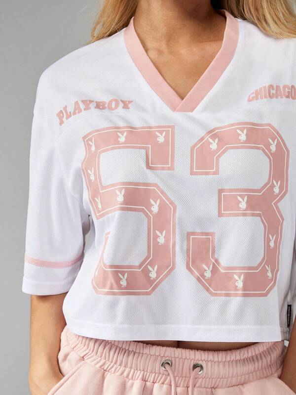 Missguided X Playboy Oversized Crop Football Jersey With Number Print
