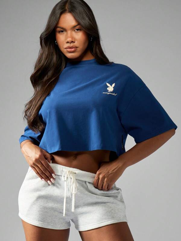 Missguided X Playboy Oversized Crop T-Shirt Logo Print Back