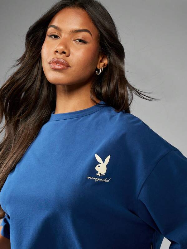 Missguided X Playboy Oversized Crop T-Shirt Logo Print Back