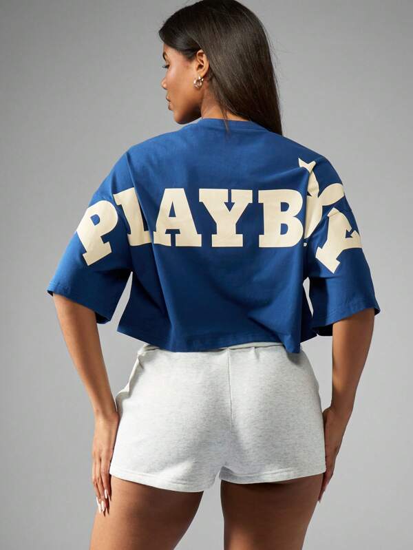 Missguided x Playboy Oversized Crop T-Shirt Logo Print Back