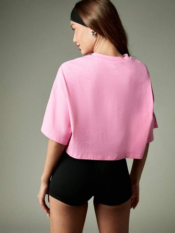 Missguided X Playboy Oversized Cropped Racing Club T Shirt With Bunny Logo Print