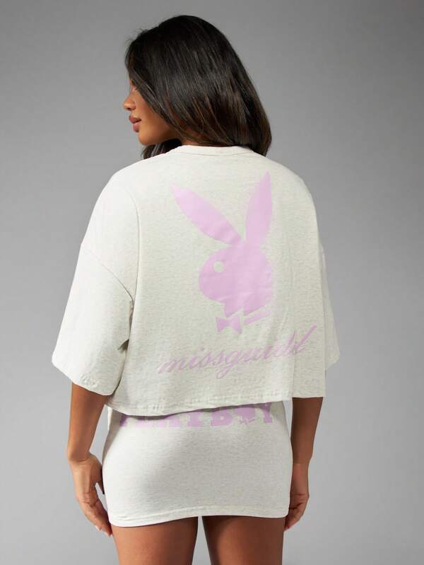 Missguided X Playboy Oversized Cropped Relaxed Fit Casual Comfort T-Shirt