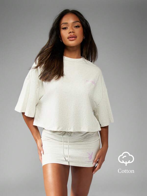 Missguided x Playboy Oversized Cropped Relaxed Fit Casual Comfort T-Shirt