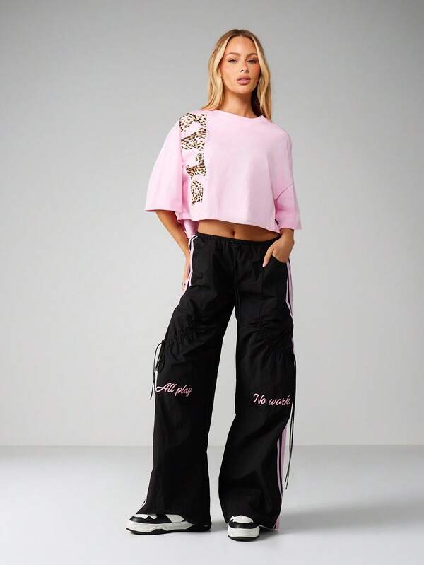 Missguided X Playboy Oversized Cropped Tee With Leopard Print