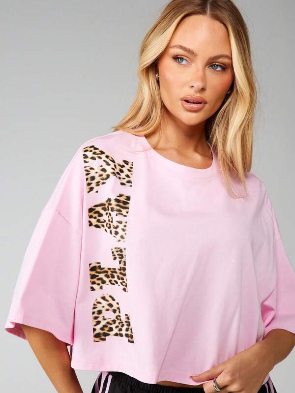 Missguided X Playboy Oversized Cropped Tee With Leopard Print