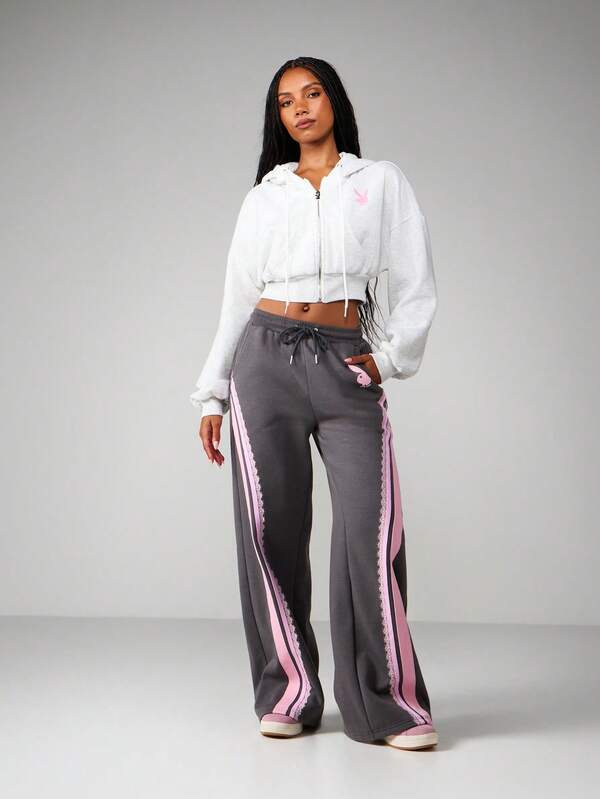 Missguided X Playboy Oversized Cropped Zip Up Hoodie