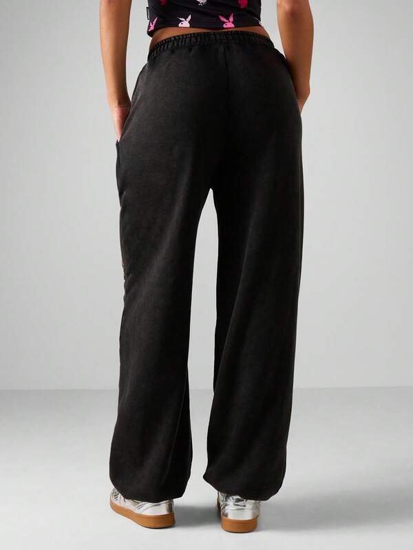 Missguided X Playboy Oversized Cuffed Joggers With Bunny Print