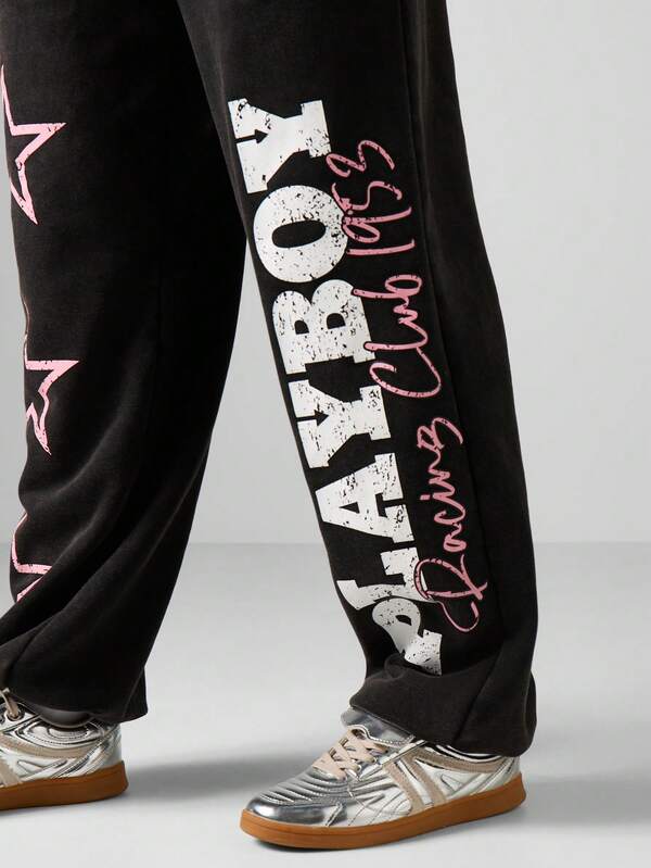 Missguided X Playboy Oversized Cuffed Joggers With Bunny Print