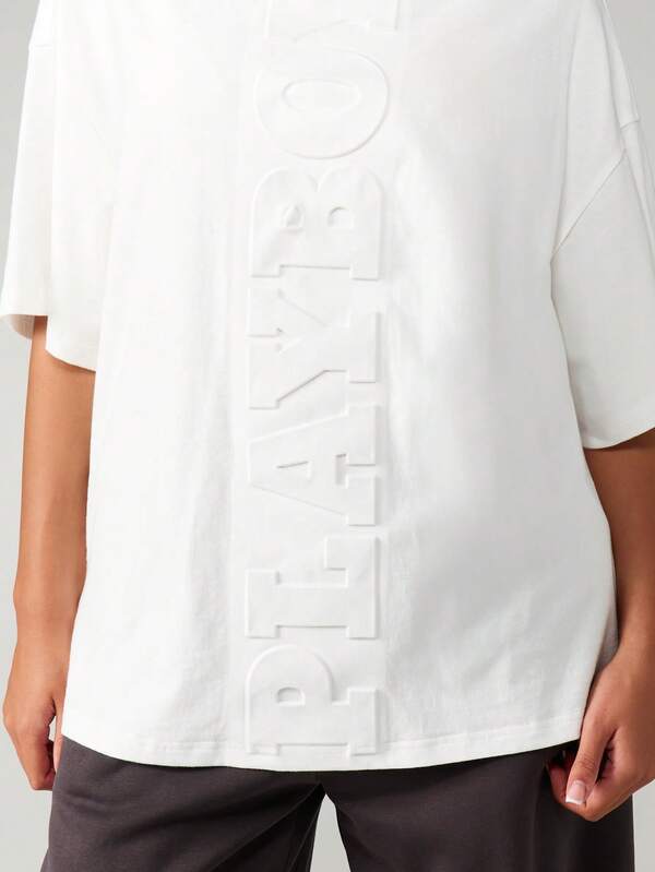 Missguided X Playboy Oversized Embossed Crew Neck T-Shirt