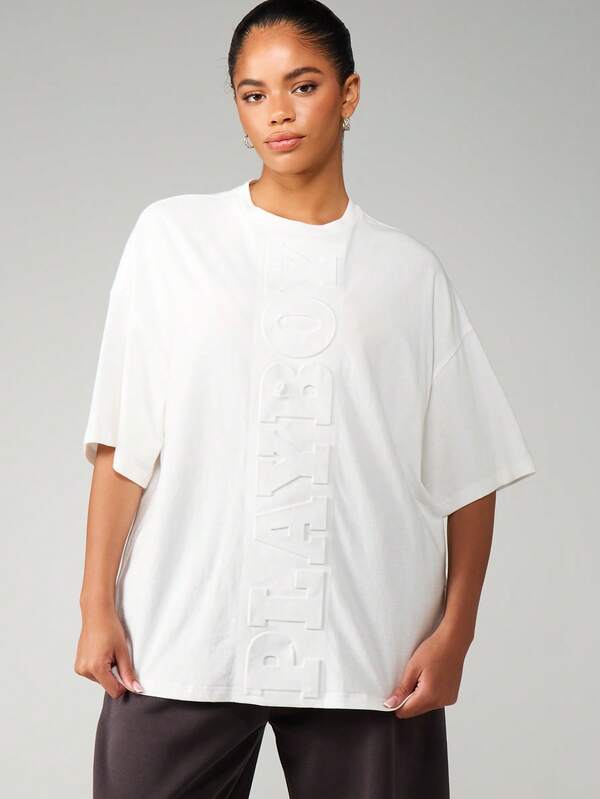 Missguided x Playboy Oversized Embossed Crew Neck T-Shirt