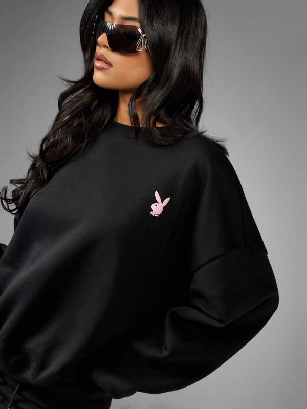 Missguided X Playboy Oversized Fleece Statement Graphics Sweatshirt