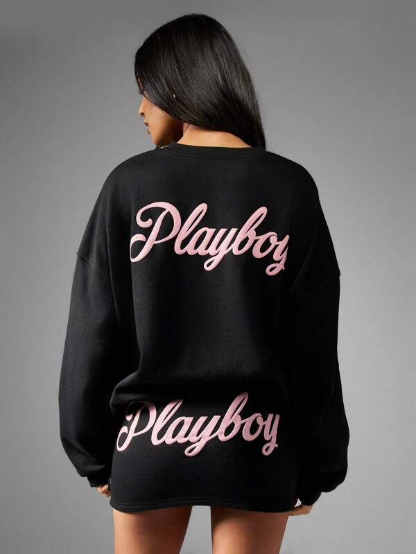 Missguided x Playboy Oversized Fleece Statement Graphics Sweatshirt