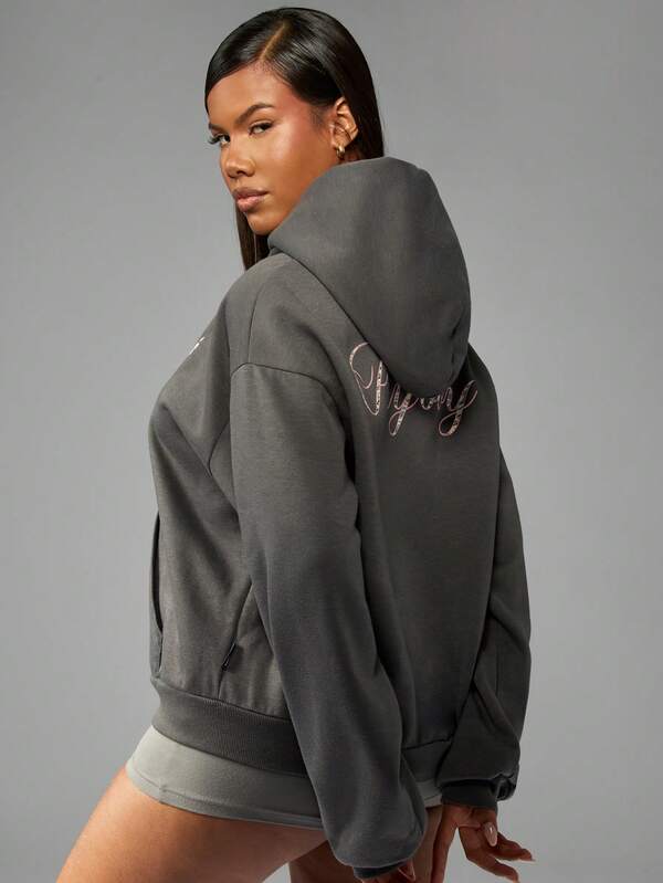 Missguided X Playboy Oversized Full Zip Hoodie With Camo Logo Applique