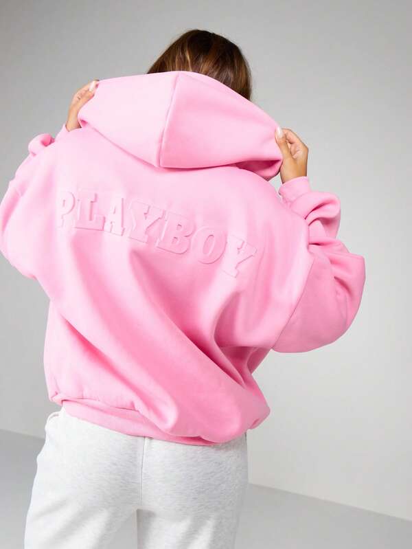 Missguided x Playboy Oversized Full Zip Hoodie With Drawstring