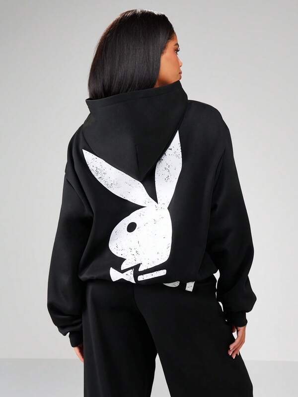 Missguided X Playboy Oversized Graphic Hoodie With Front And Back Print