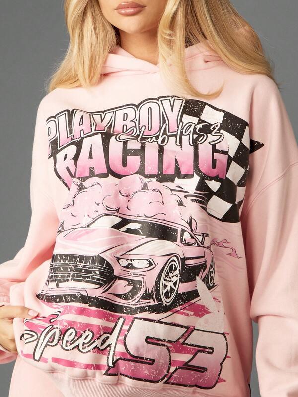 Missguided X Playboy Oversized Graphic Hoodie With Drawstring Hood