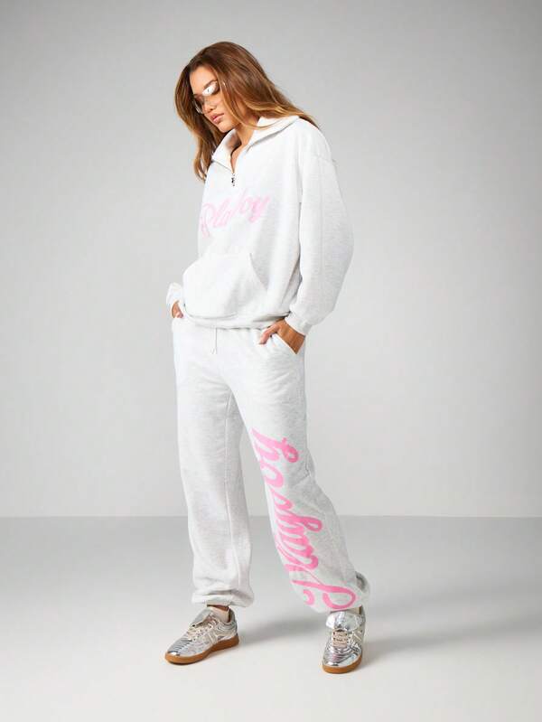 Missguided X Playboy Oversized Graphic Script Print Joggers