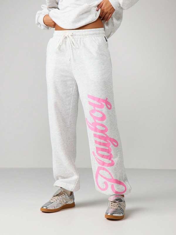 Missguided X Playboy Oversized Graphic Script Print Joggers