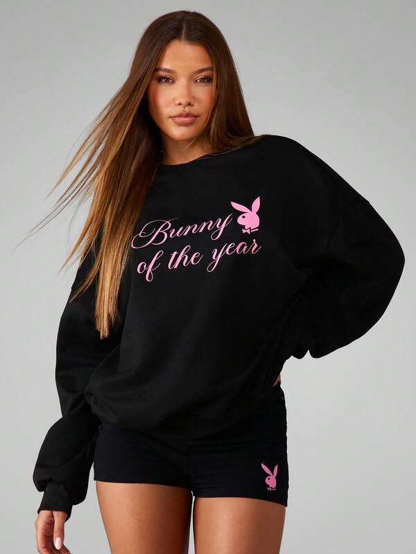 Missguided x Playboy Oversized Graphic Sweatshirt With Bunny Print