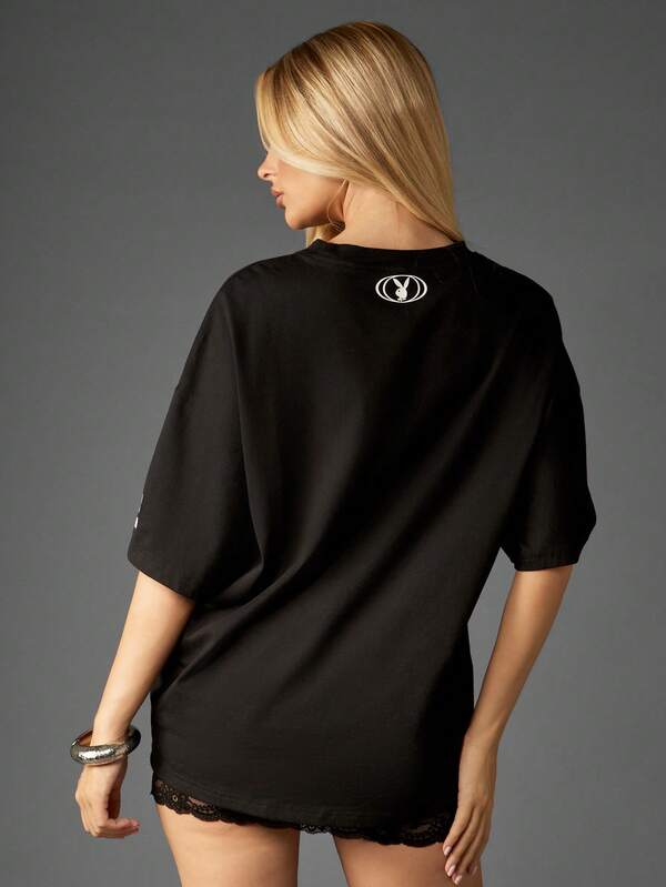 Missguided X Playboy Oversized Graphic Tee With Car Print