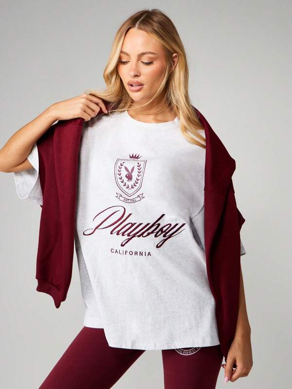 Missguided X Playboy Oversized Graphic Tee With Logo