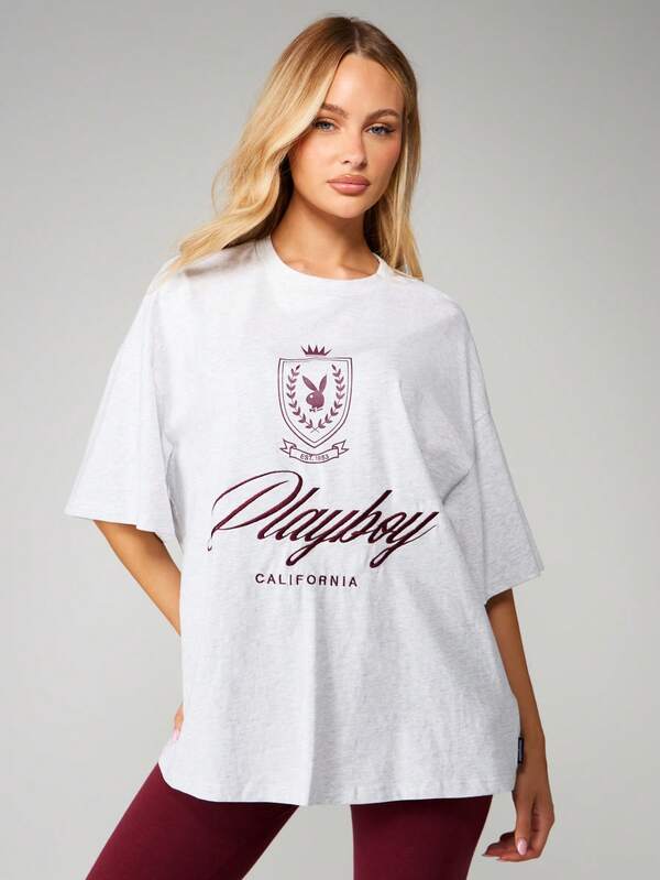 Missguided x Playboy Oversized Graphic Tee With Logo