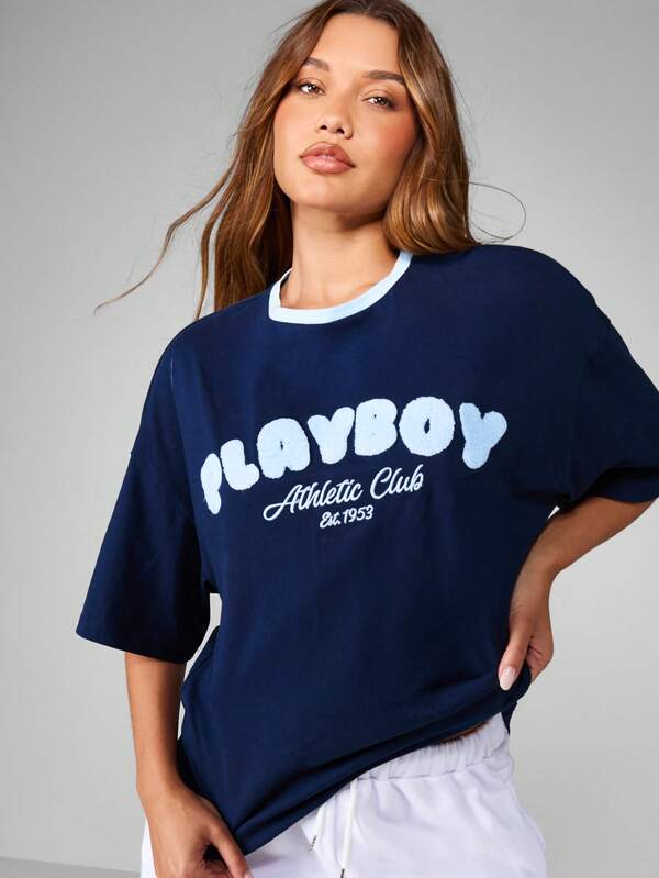 Missguided x Playboy Oversized Graphic Tee With Logo