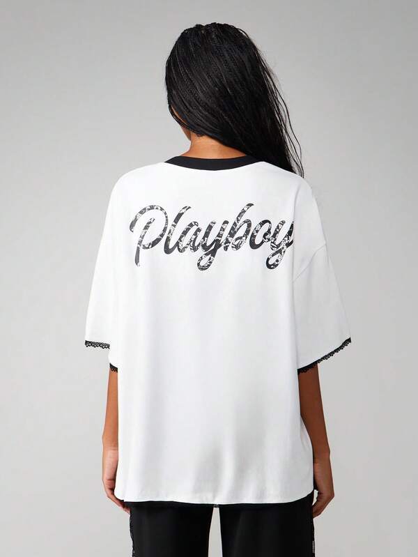 Missguided X Playboy Oversized Graphic Tee With Snake Print