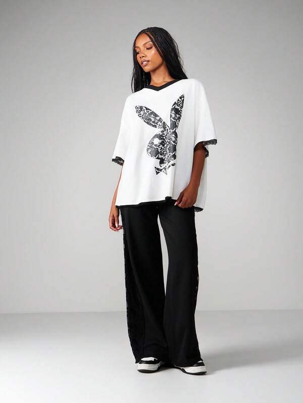 Missguided X Playboy Oversized Graphic Tee With Snake Print