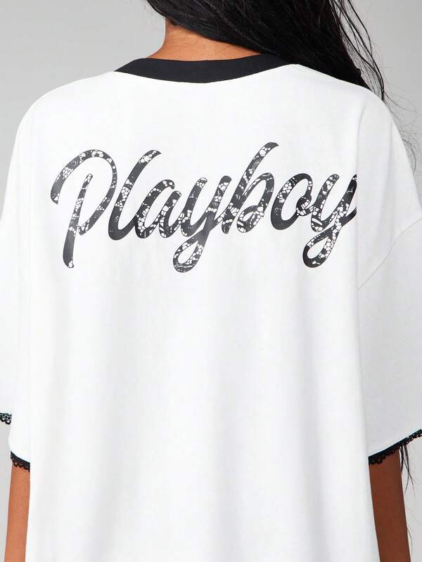 Missguided X Playboy Oversized Graphic Tee With Snake Print