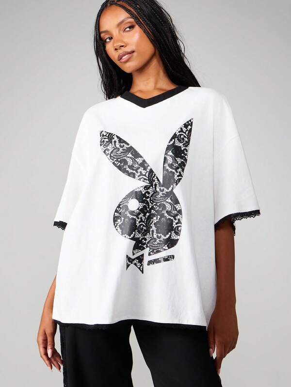 Missguided x Playboy Oversized Graphic Tee With Snake Print