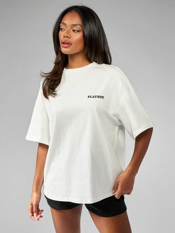 Missguided X Playboy Oversized Graphics Retro Logo Women T-Shirts