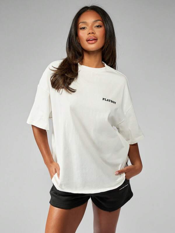 Missguided X Playboy Oversized Graphics Retro Logo Women T-Shirts