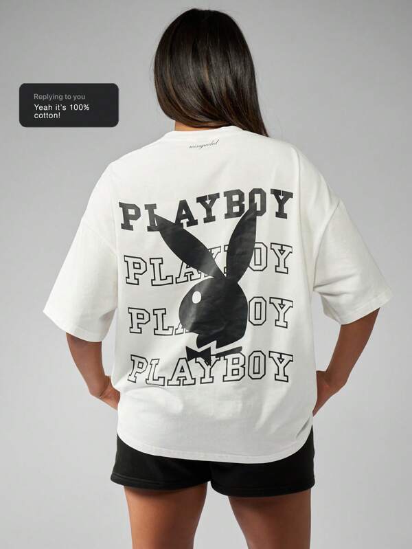 Missguided x Playboy Oversized Graphics Retro Logo Women T-Shirts