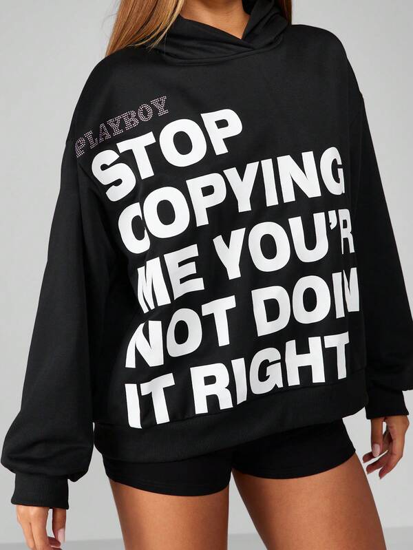 Missguided X Playboy Oversized Hooded Sweatshirt With Bold Typography Print