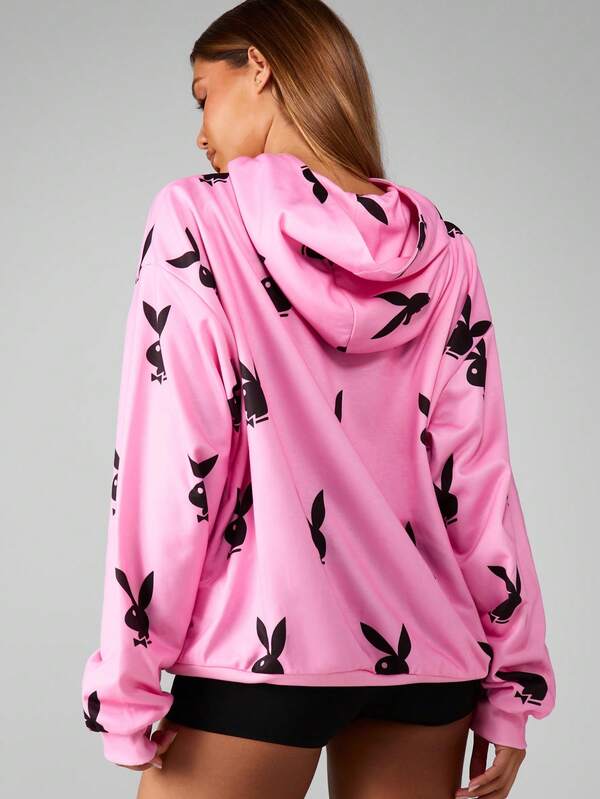 Missguided X Playboy Oversized Hoodie With Drawstring And Centre Pocket