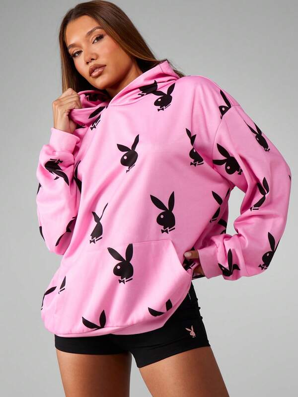 Missguided x Playboy Oversized Hoodie With Drawstring And Centre Pocket