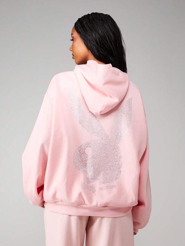 Missguided X Playboy Oversized Hoodie With Embroidered Graphic Design