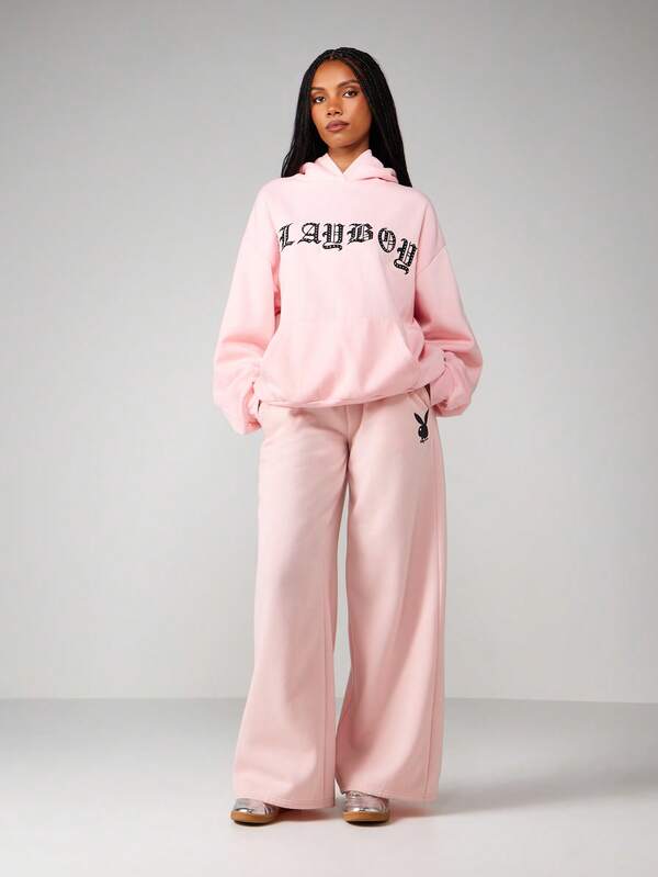 Missguided X Playboy Oversized Hoodie With Embroidered Graphic Design